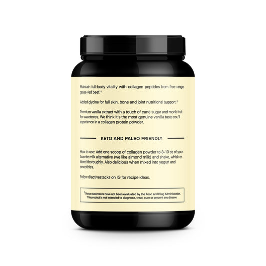 Active Stacks Collagen Vanilla mixing in milk to boost flavor and recovery.