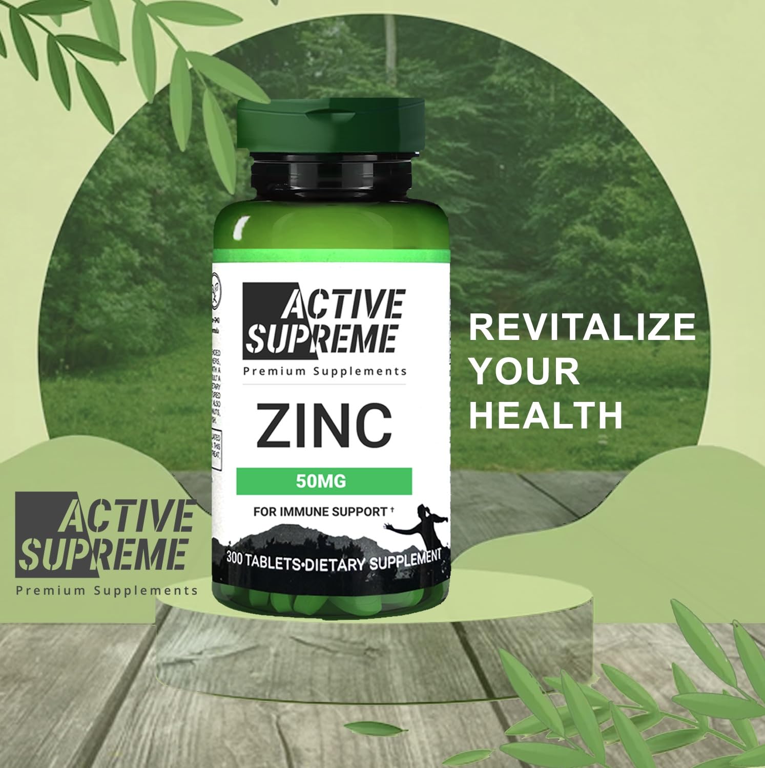Active Supreme Zinc Citrate 50 mg pills showcasing long-lasting daily supply
