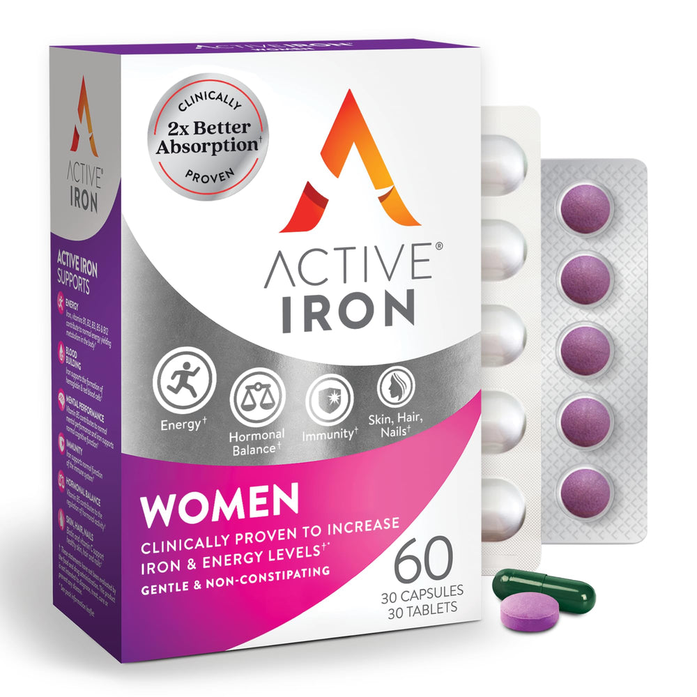 ActiveIron bottle front showing 25 mg iron and vitamins for energy support