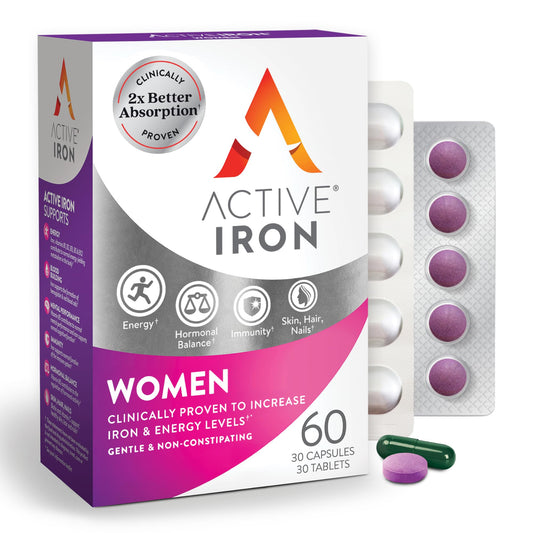 ActiveIron bottle front showing 25 mg iron and vitamins for energy support