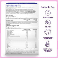 Active Iron Prenatal ingredients list close-up with 20 active ingredients.