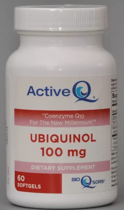 ActiveQ 100mg softgel bottle showcasing potent ubiquinol in a daily supplement.