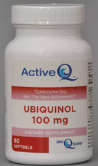 ActiveQ 100mg softgel bottle showcasing potent ubiquinol in a daily supplement.