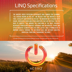ACTIVZ LINQ bottle with ingredients list and daily regimen guidance.