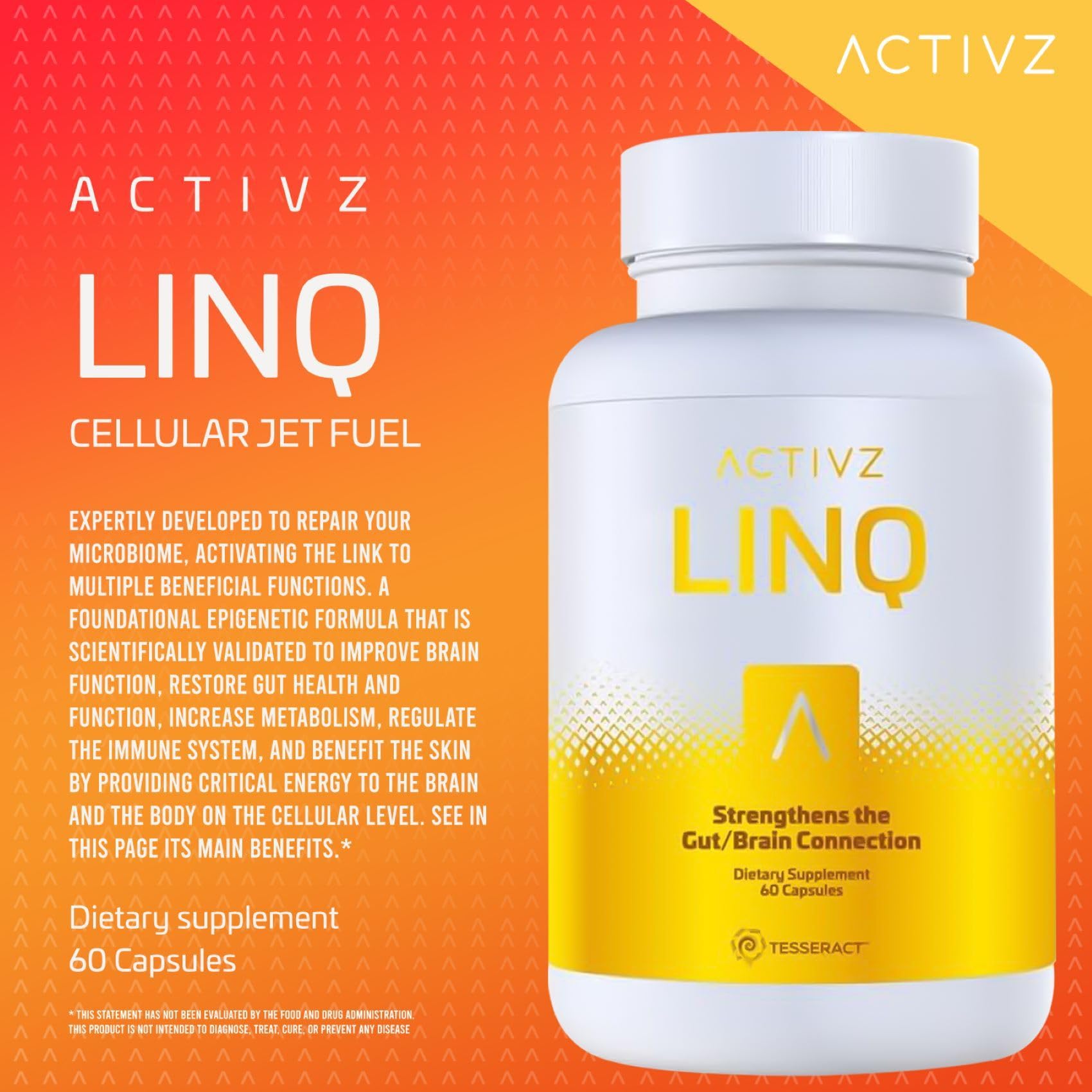Close-up of ACTIVZ LINQ capsules highlighting ingredients for gut health.