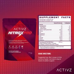 ACTIVZ NitroxPro label close-up showing ingredients like beets and L-Citrulline