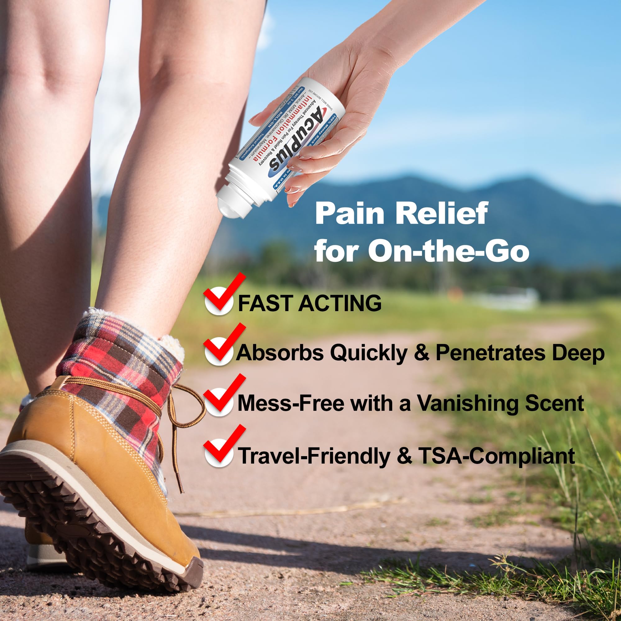 AcuPlus roll-on targets arthritis and bursitis joint pain for broader relief.