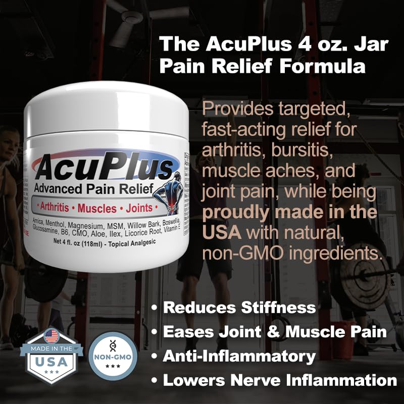 AcuPlus Pain Relief Cream label closeup showing quality