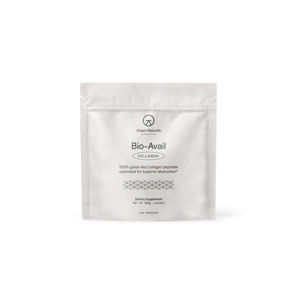 Adapt Naturals Bio-Avail Collagen+ scoop in a mug for easy daily use benefiting skin and joints