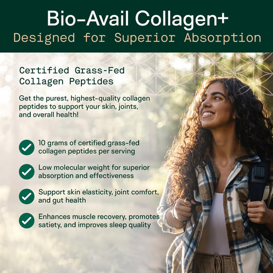 Adapt Naturals Bio-Avail Collagen+ grass-fed source highlighting natural origins and absorption