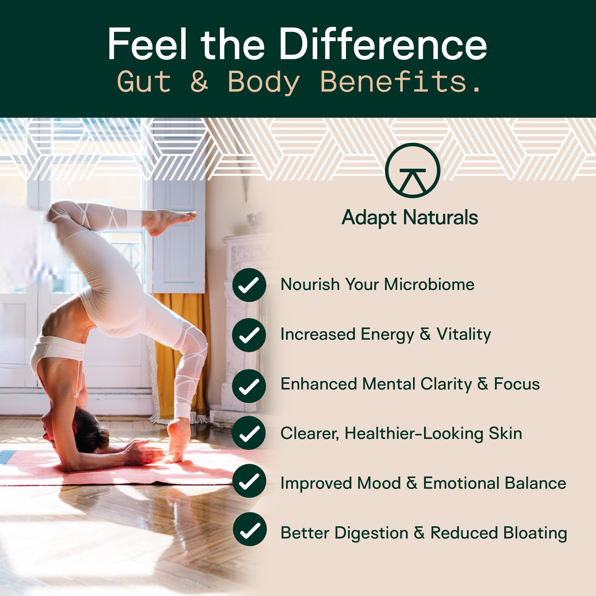 Adapt Naturals immune-support scene hints at defense benefits.