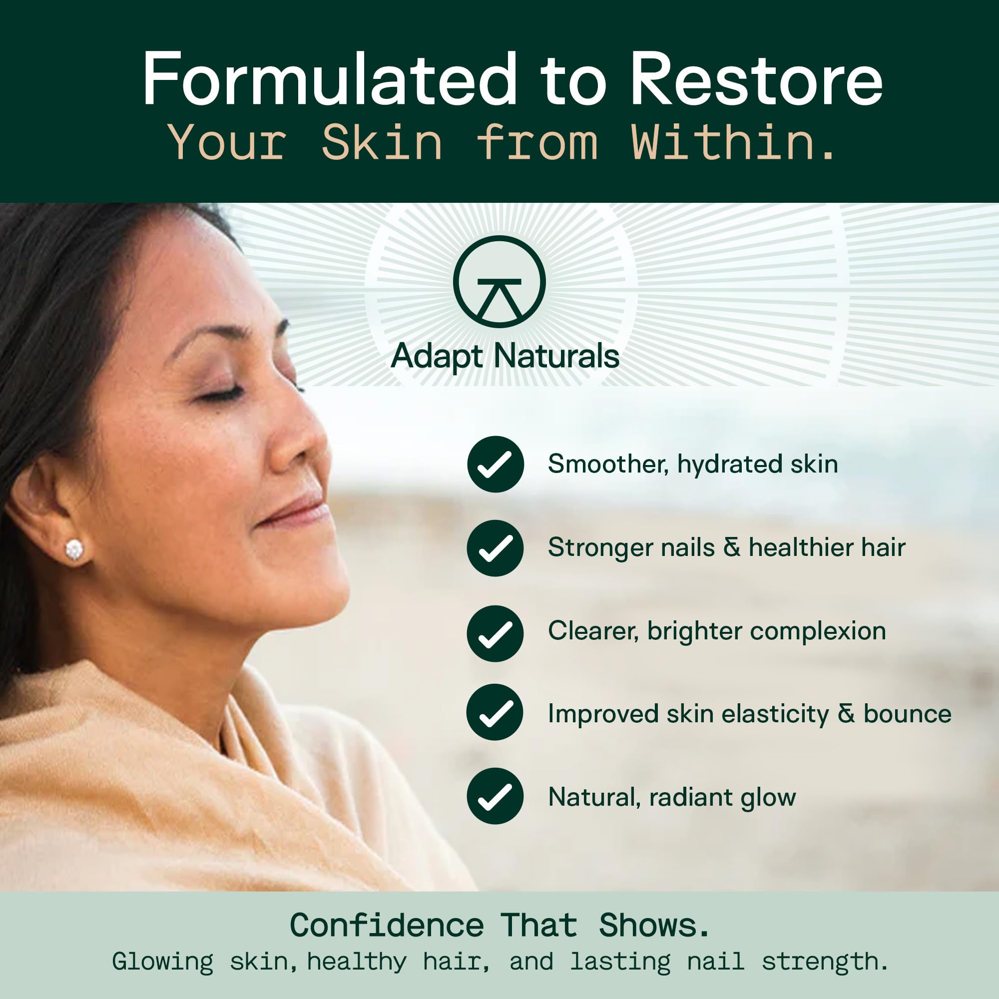 Adapt Naturals Inner Radiance vitamin C and antioxidants area hints at radiance