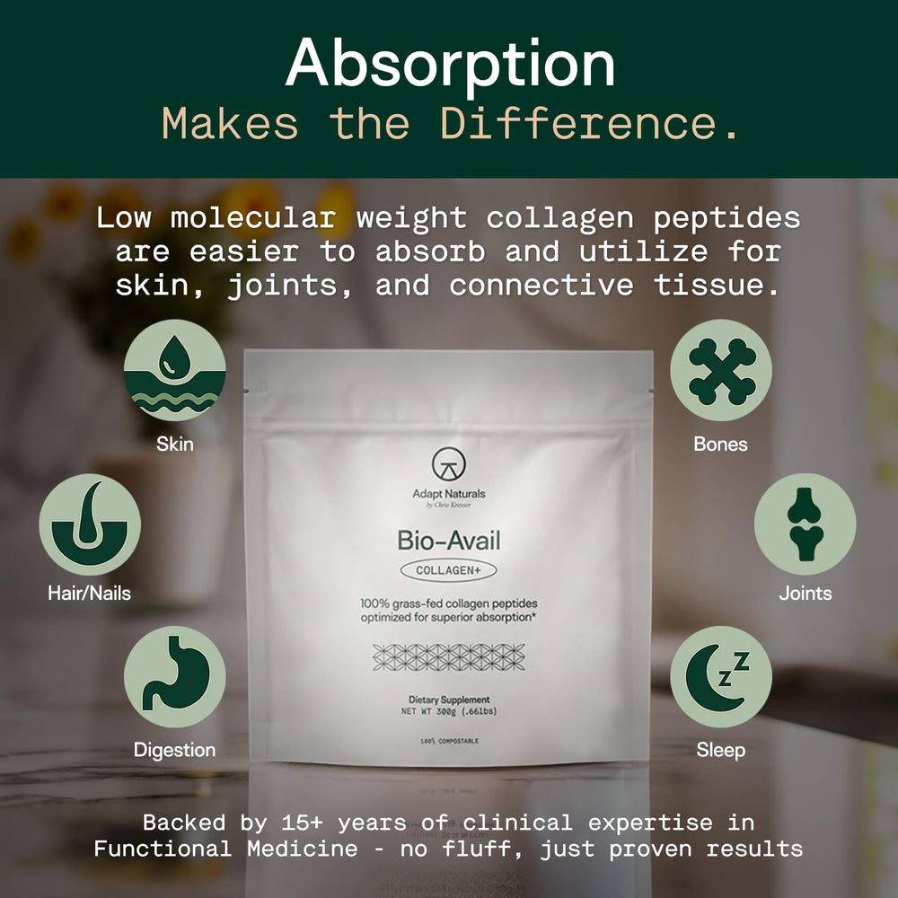Adapt Naturals Collagen+ spoon in coffee to support joints and mobility
