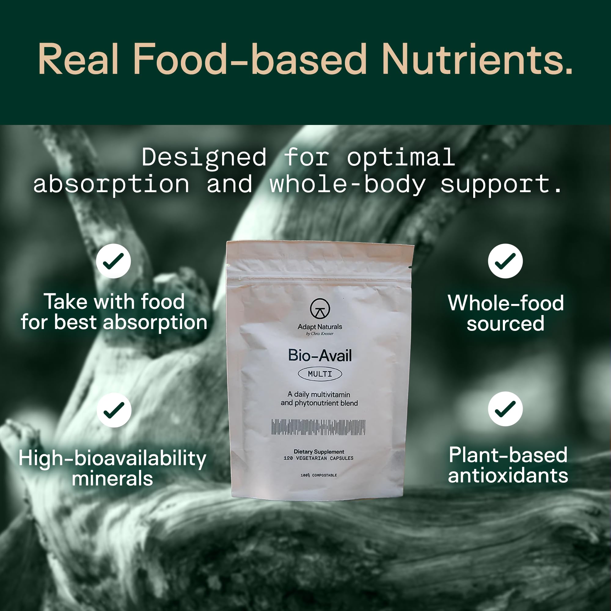 Adapt Naturals label close-up highlighting immune-support nutrients