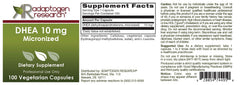 Adaptogen Research DHEA capsules closeup showing small easy-to swallow pills for metabolism and energy support.