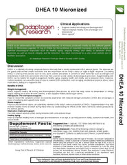 Adaptogen Research DHEA label detail emphasizes 10 mg potency and micronized technology.