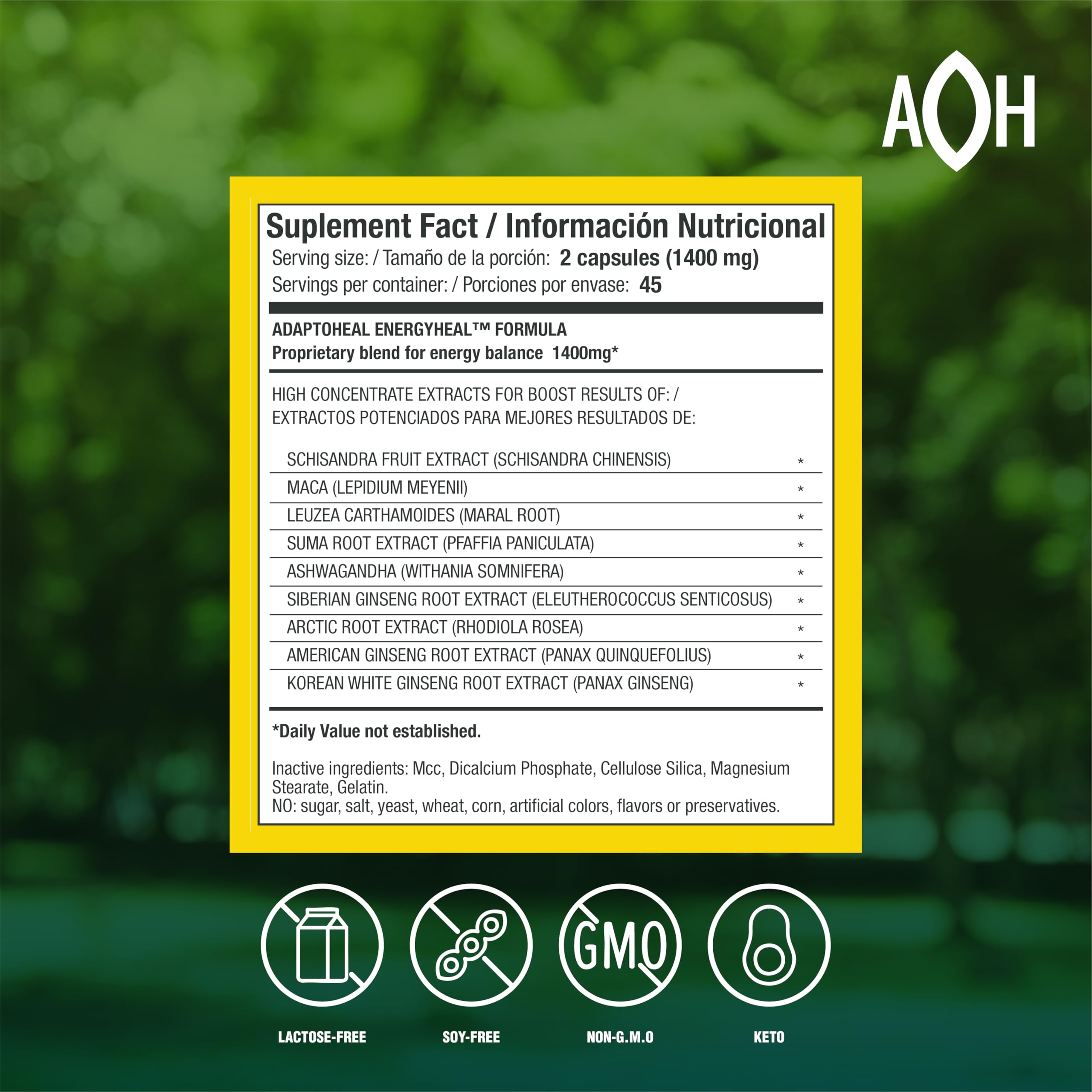 ADAPTOHEAL Energyheal capsules closeup highlights adaptogen blend for stress resilience