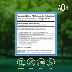 ADAPTOHEAL Immodulator bottle side label shows ginseng, ashwagandha, and reishi.