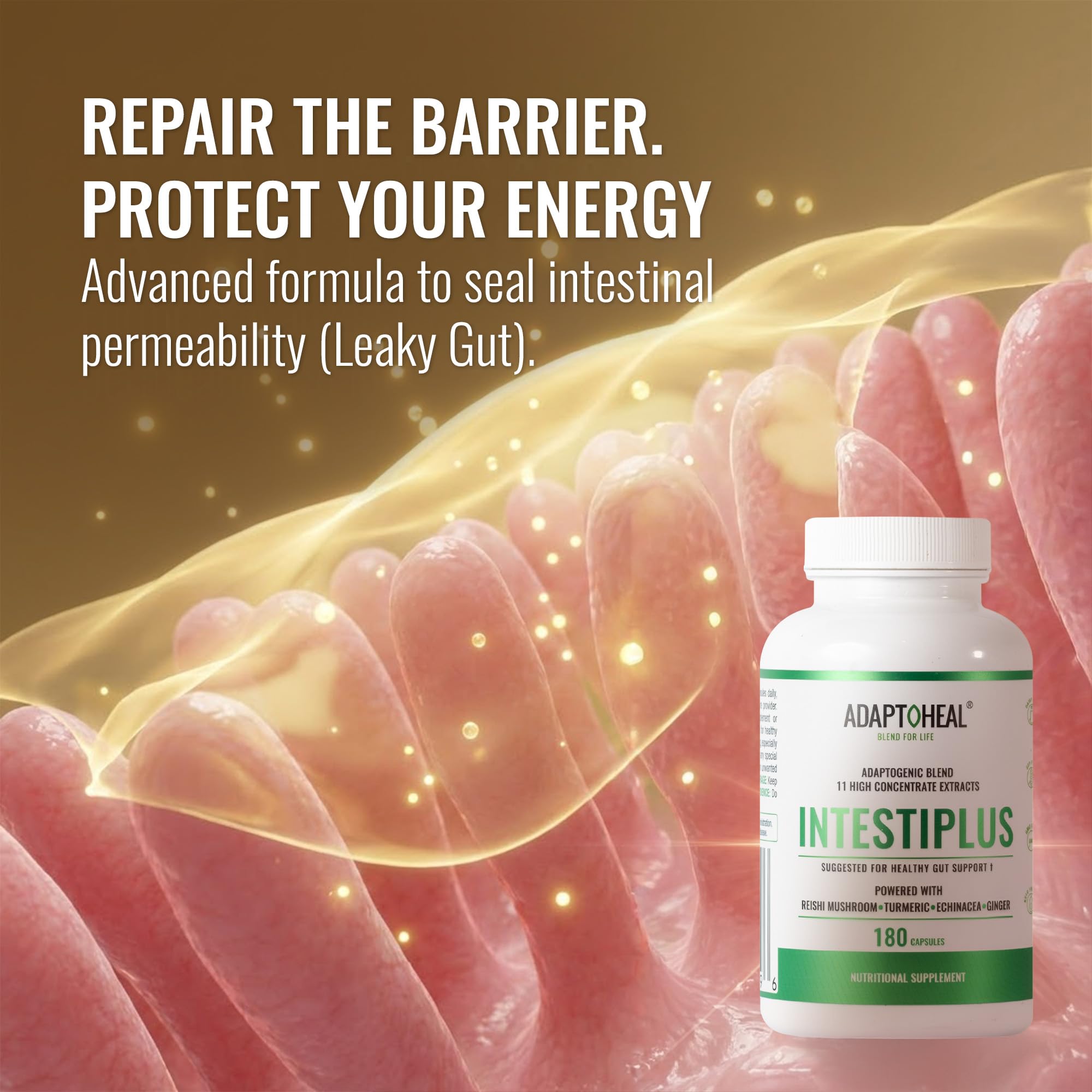 ADAPTOHEAL Intestiplus natural defense with 12 botanicals.