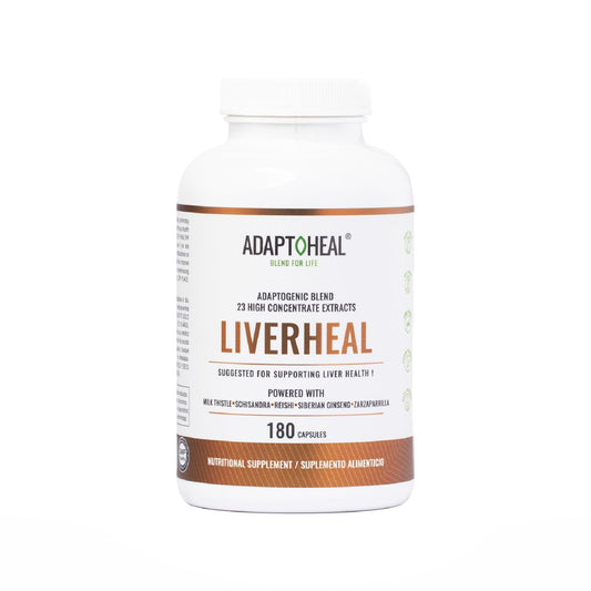 ADAPTOHEAL milk thistle and turmeric bottle illustrates liver-support botanicals.