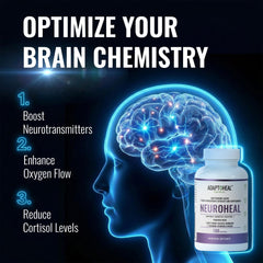 ADAPTOHEAL NeuroHeal bottle with glass of water for daily routine