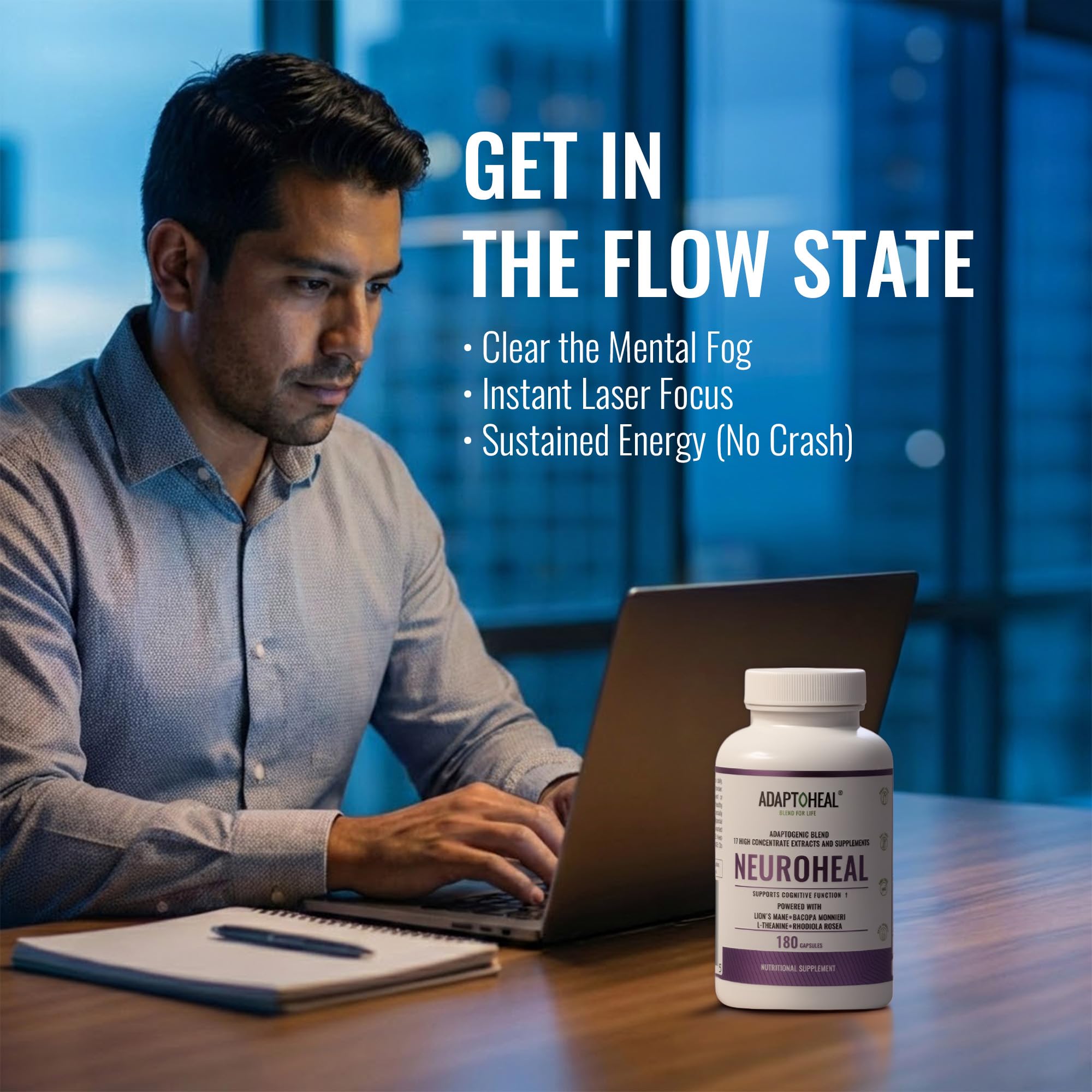 ADAPTOHEAL NeuroHeal boxed packaging for travel-friendly use