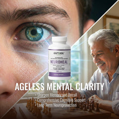 ADAPTOHEAL NeuroHeal GMP facility badge implying safety