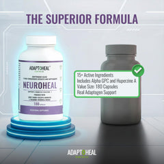 ADAPTOHEAL NeuroHeal ingredient list highlighting Lion's Mane and Bacopa