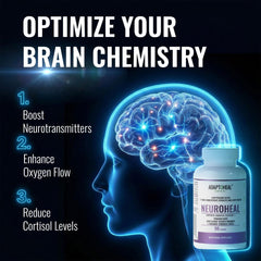 ADAPTOHEAL NeuroHeal bottle on desk ready for daily regimen.