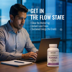 ADAPTOHEAL NeuroHeal capsules in hand suggesting portability and everyday use.