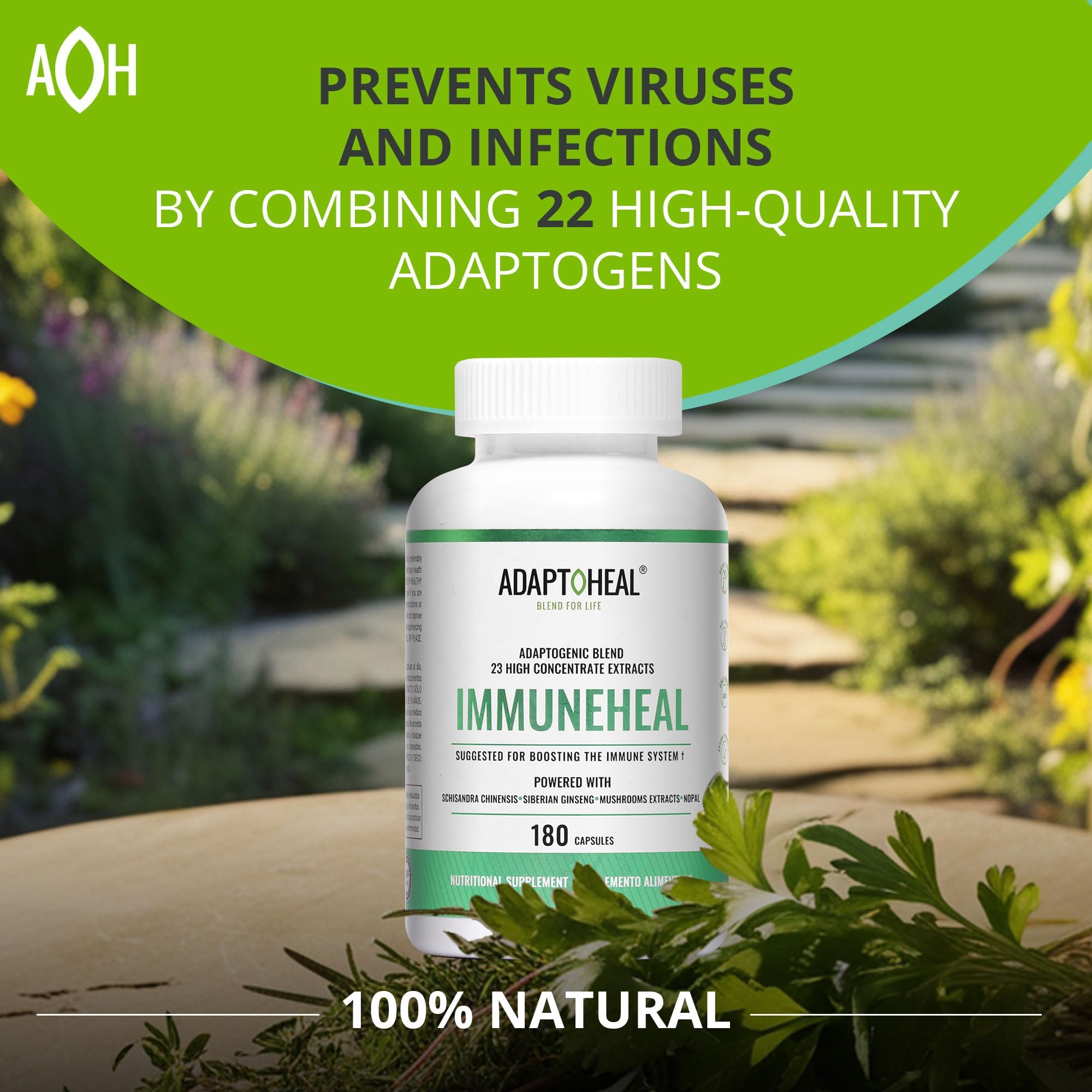 ADAPTOHEAL Immuneheal ingredients pack with adaptogens and mushroom extract for balanced wellness