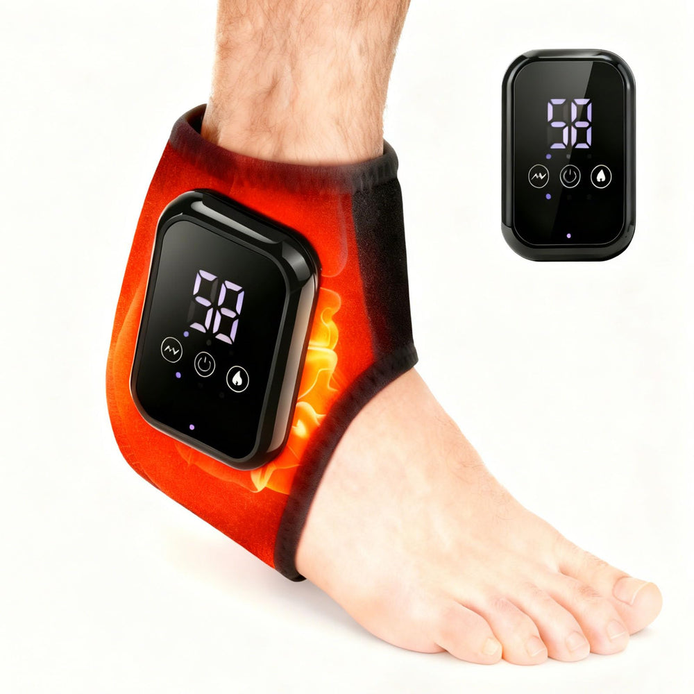 ADCGank neuropathy ankle massager wrap on left ankle offers targeted warmth and relief