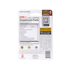 Close-up of Addall Focus Mushrooms Memory Supplement bottle for focus support.