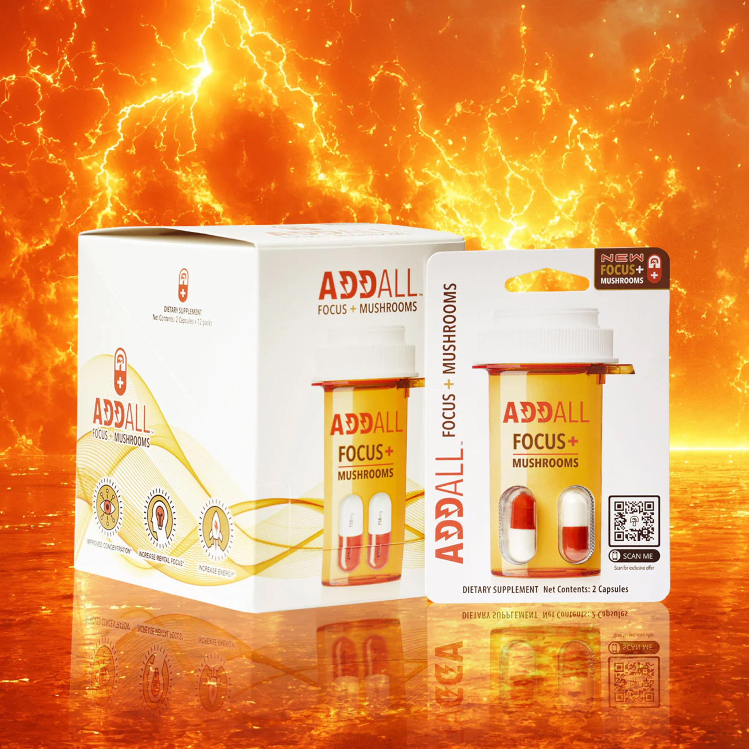 Box open view of Addall Focus Mushrooms Memory Supplement for quick access.