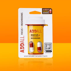 Addall Focus Mushrooms Memory Supplement capsules offering convenient on-the-go cognitive support.