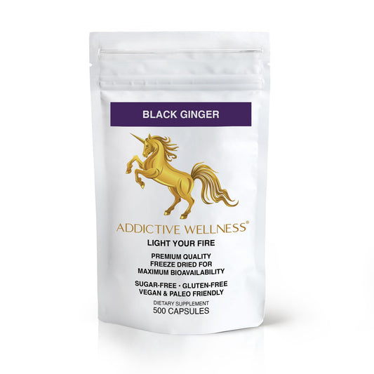 Addictive Wellness Black Ginger Capsules bottle front showing premium energy support