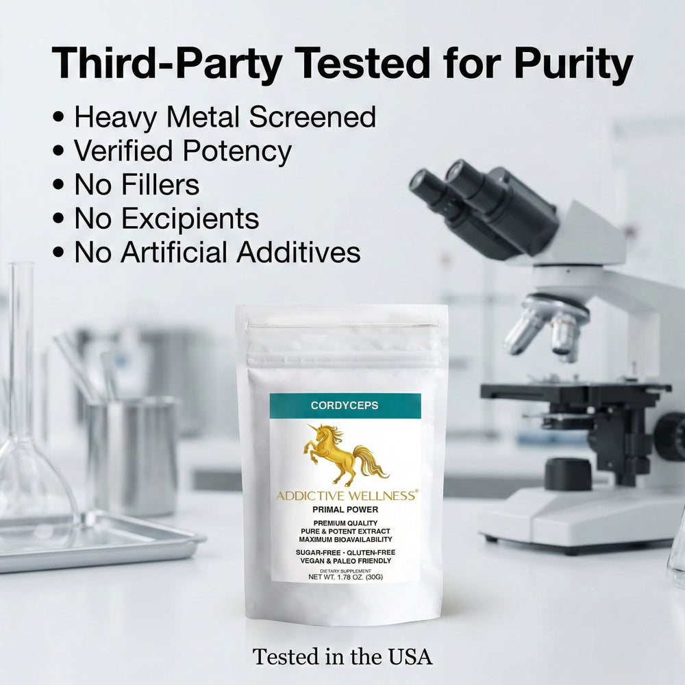 Addictive Wellness Cordyceps Militaris daily use spoon shows easy integration.