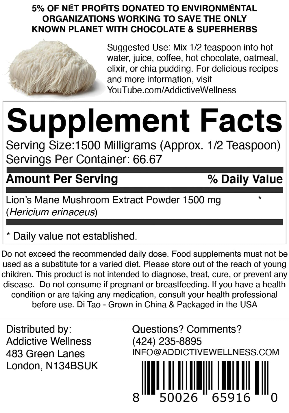 Addictive Wellness Lions Mane powder scoop ready for smoothies and elixirs