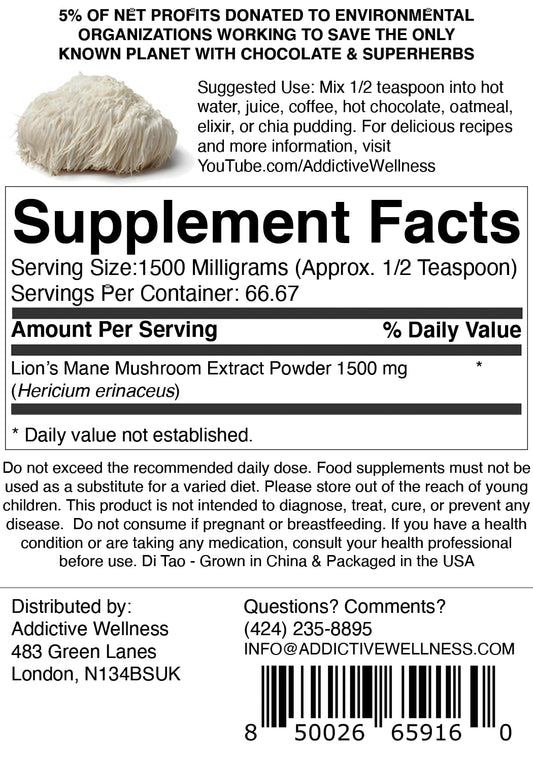 Addictive Wellness Lions Mane powder scoop ready for smoothies and elixirs
