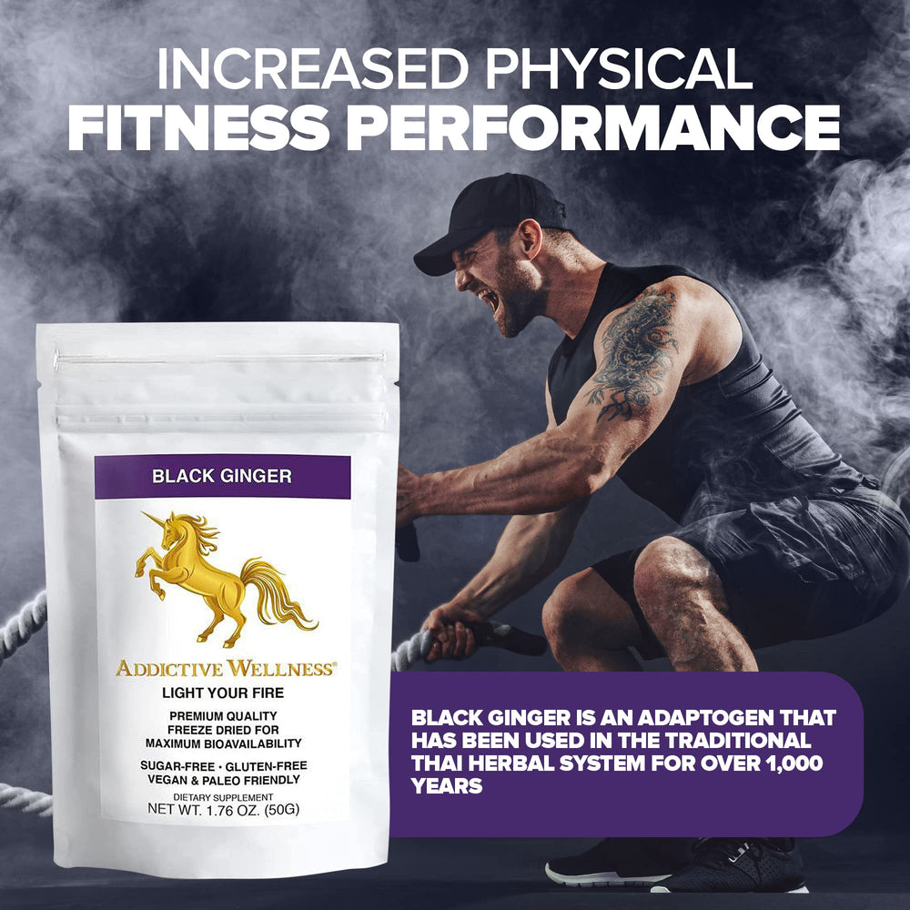 Addictive Wellness Thai Black Ginger ingredients label, confirming no fillers or additives.