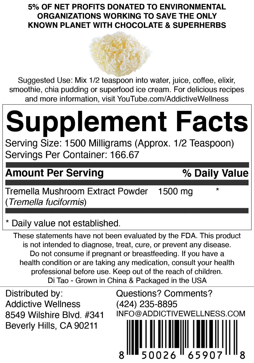 Addictive Wellness Tremella powder close-up highlighting smooth solubility for elixirs.