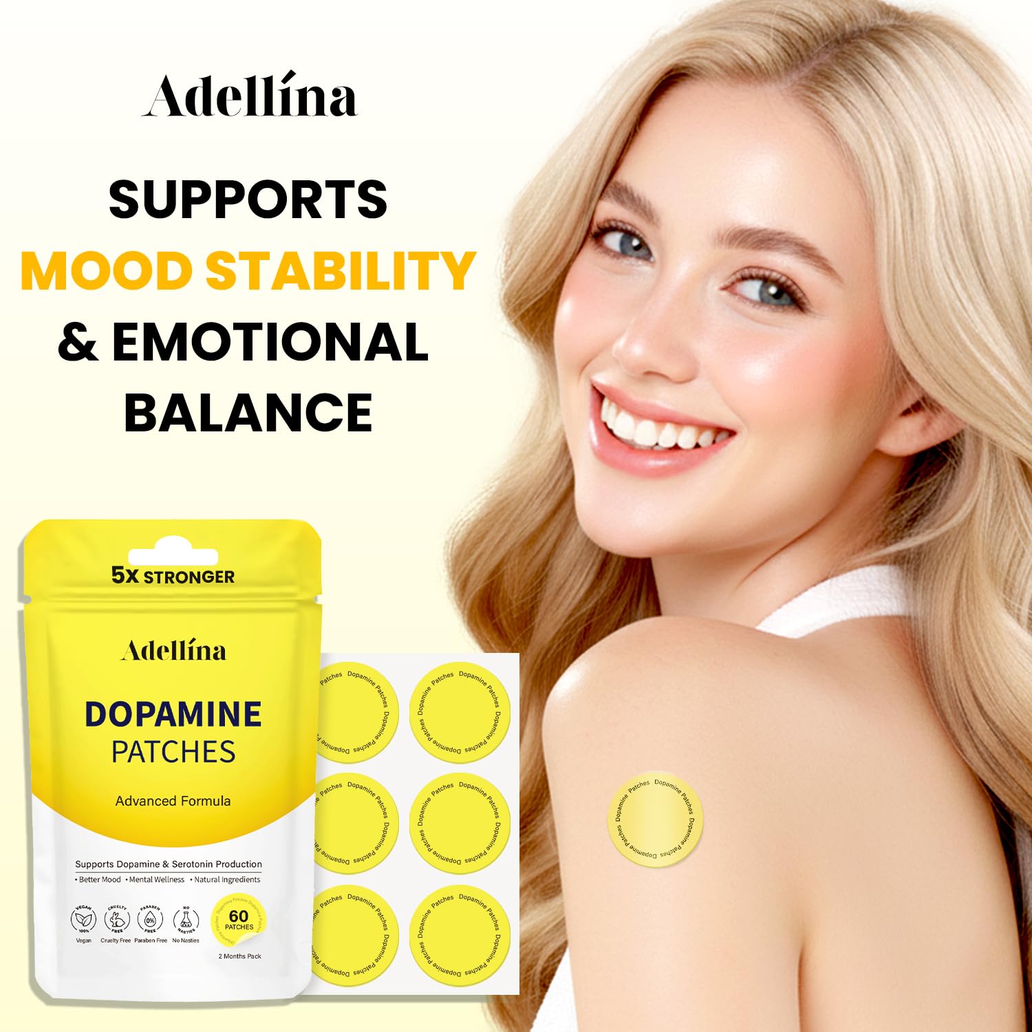 Adellina Dopamine Patches strip displayed for daily routine.