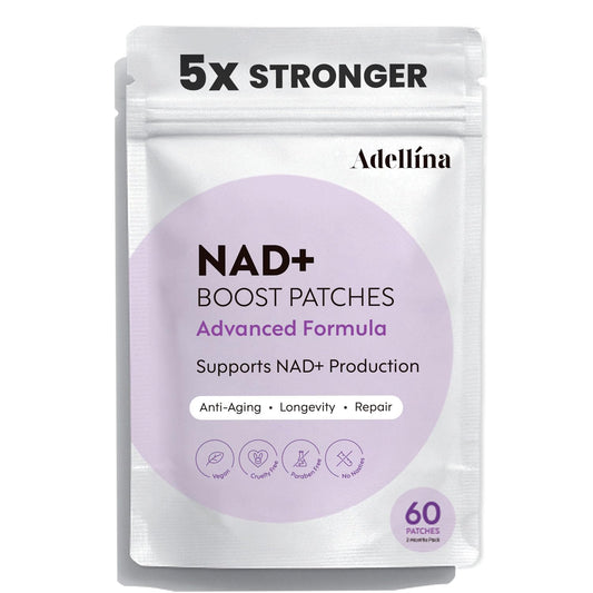 Adellina NAD+ Patch closeup shows clean ingredients for skin-friendly wellness