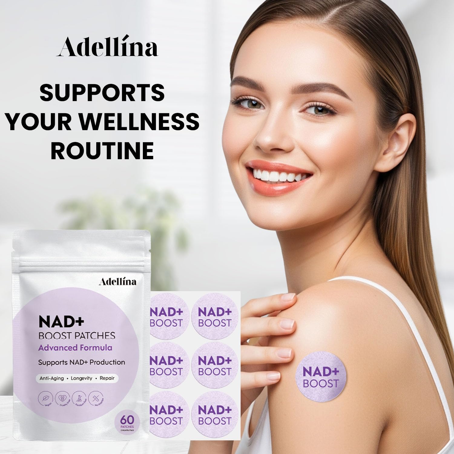 Adellina NAD+ Patch in water-resistant design supports active wear