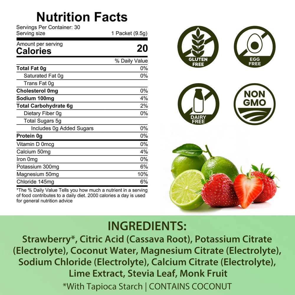 Adeqauom Strawberry Limeade packet dissolving in water for quick refreshment.