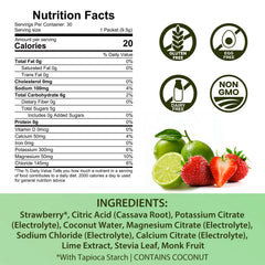 Adeqauom Strawberry Limeade packet dissolving in water for quick refreshment.