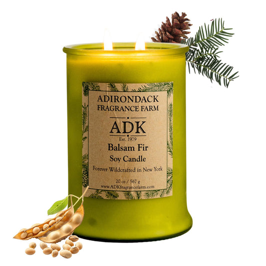 Adirondack Farm ADK Balsam & Fir Candle in a jar delivers a crisp pine scent for living spaces.