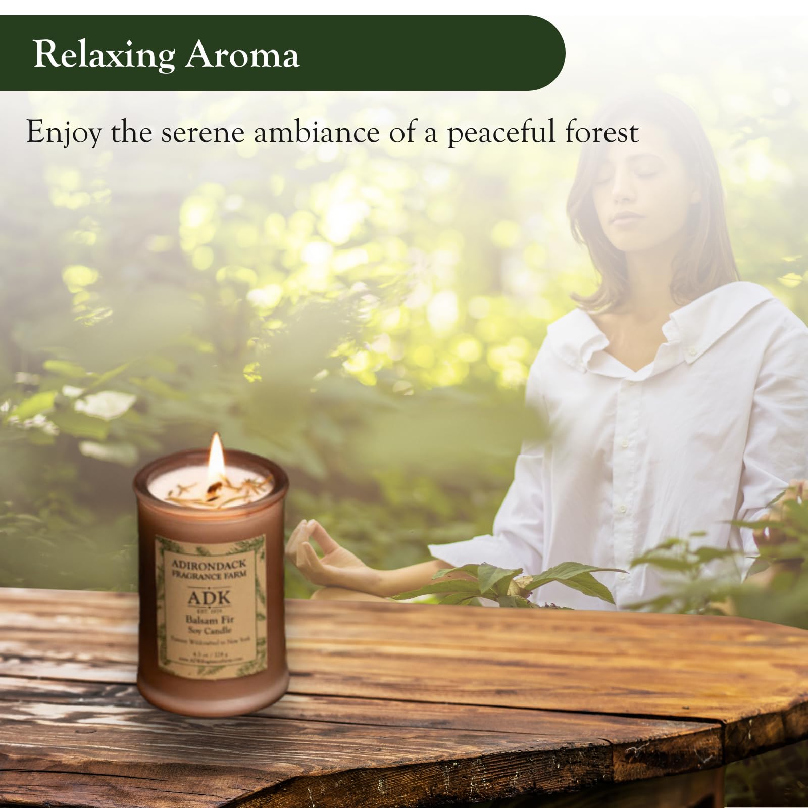 Adirondack Farm artisan candle casts warm glow to create a cozy atmosphere.