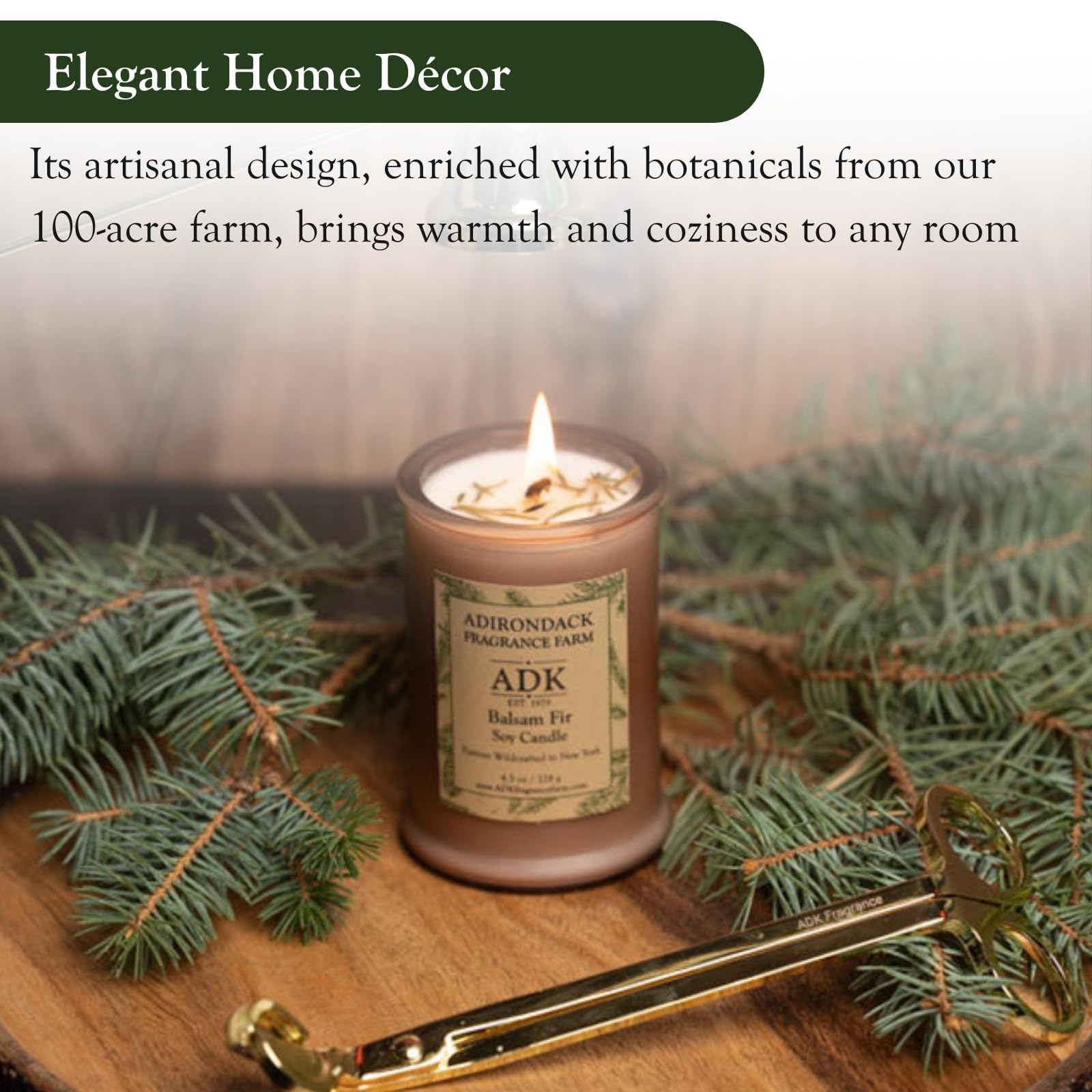 Adirondack Fragrance Farm ADK Natural ingredients label showcases plant-based wax.
