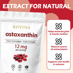 Gluten-free badge shown with Adjustable Rovina Astaxanthin bottle.